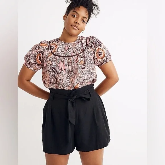 Madewell Linen Blend Size 4 Black Paperbag Shorts - Picture 6 of 6